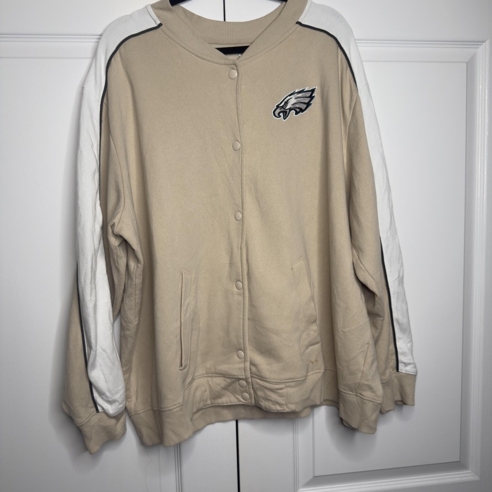 Philadelphia Eagles‎ Jacket Womens 3XL Beige NFL Football Fanatics Snap Front